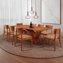 Ver imagem 1 de Conjunto de Jantar Venus 8 Lugares Tampo MDF Cadeiras Viena Gold Estofadas Imbuia 220cm Moderna