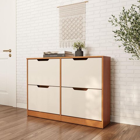 Sapateira Madri com 4 Gavetas 110x92cm Creme/Freijó 250706