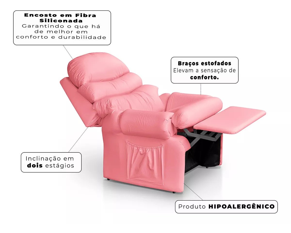 Poltrona Estética Cílios Reclinável Soft em Corino Rosa - 2