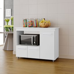 Balcão Multiuso Liza 114m 3 Portas com Nicho para Forno/microondas - Branco Móblis - 1