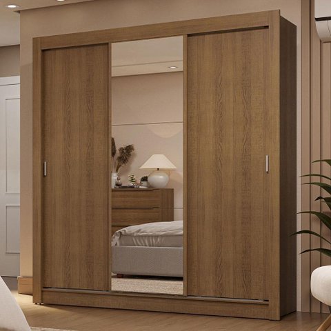 Guarda-roupa Casal 3 Portas de Correr com Espelho 2 Gavetas Rustic Sublime Madesa Rustic