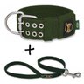 Kit Coleira para Cachorro Resistente Tradicional e Guia Verde Militar M - 1