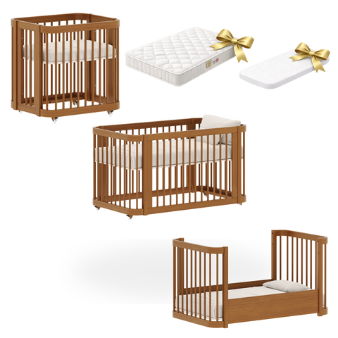 Berço 3 em 1 com Colchões Linha Evolutivo em Madeira Maciça Quater