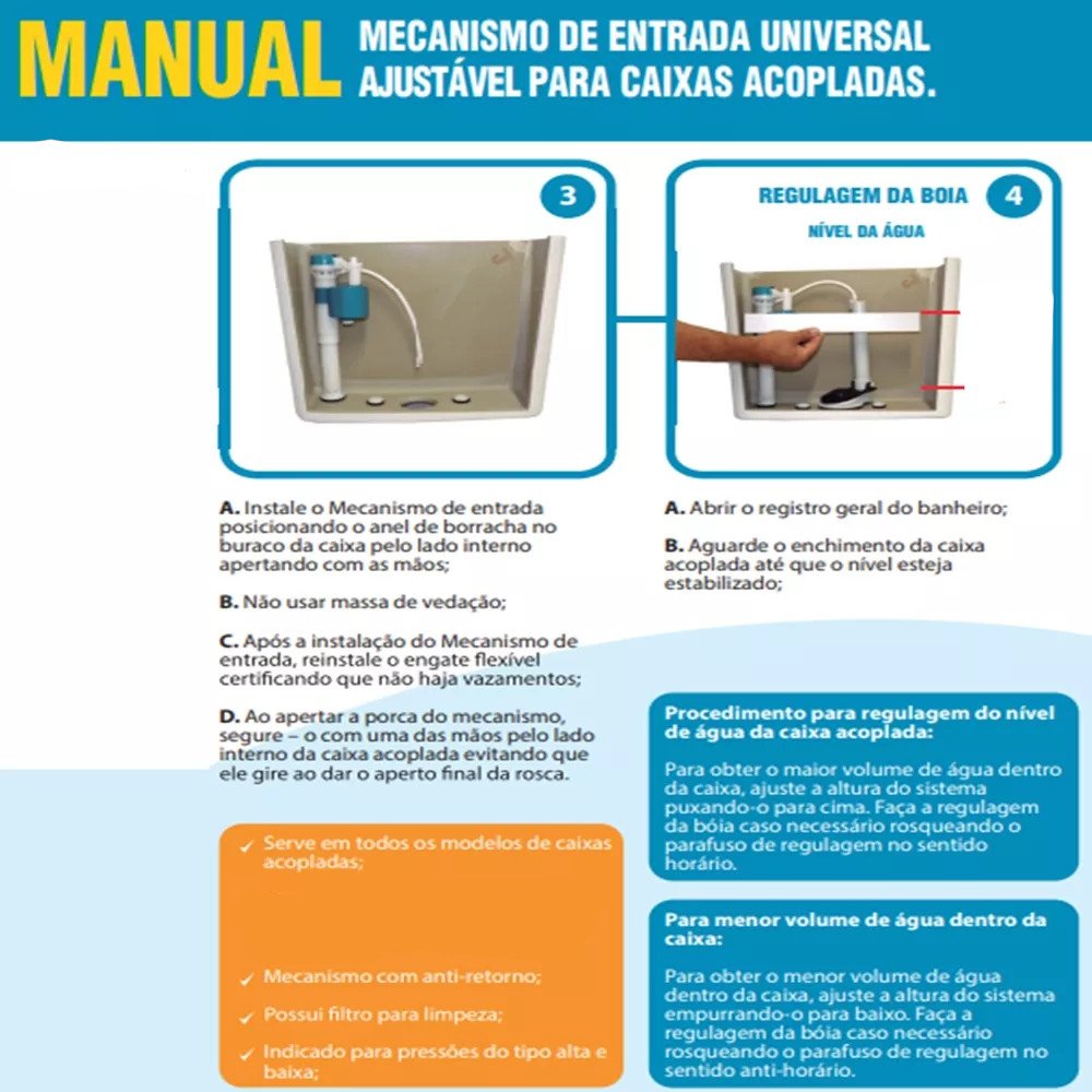 Reparo Caixa Acoplada Mecanismo Entrad Boia Universal Padova - 4