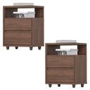 Ver imagem 1 de Kit 2 Mesas de Cabeceira 2 Gavetas 48 Cm Campeche Henn Castanho