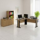 Ver imagem 1 de Conjunto Escritório 3 Peças 1 Armário com Portas 1 Balcão com 2 e 1 Mesa em L Espresso Móveis Amêndoa Preto Marrom
