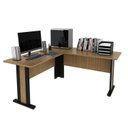 Ver mais imagens de Conjunto Escritório 3 Peças 1 Armário com Portas 1 Balcão com 2 e 1 Mesa em L Espresso Móveis Amêndoa Preto Marrom