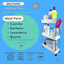 Prateleira Multiuso 3 Andares Estante Rodinhas Facil Montar Cor:branco - 3