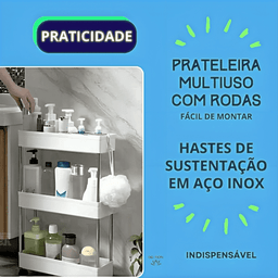 Prateleira Multiuso 3 Andares Estante Rodinhas Facil Montar Cor:branco - 6