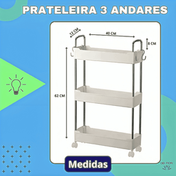Prateleira Multiuso 3 Andares Estante Rodinhas Facil Montar Cor:branco - 4