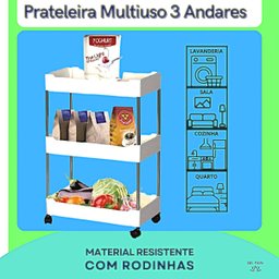 Prateleira Multiuso 3 Andares Estante Rodinhas Facil Montar Cor:branco - 5