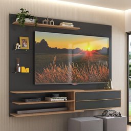 Painel para TV até 65 Polegadas 1 Porta e Prateleiras Multimóveis MP1064 Preto/Rustic - 2
