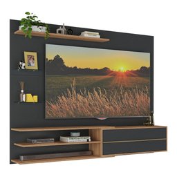 Painel para TV até 65 Polegadas 1 Porta e Prateleiras Multimóveis MP1064 Preto/Rustic - 1