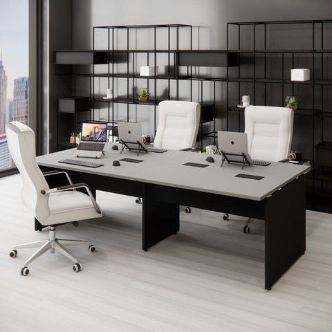 Espaço de Trabalho Escritório P/ 4 Pessoas 2,40m Cs Pre F5 Cor:cinza Sagrado com Preto