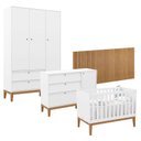 Ver imagem 1 de Quarto de Bebê Unique 3 Portas com Cômoda Sapateira e Painel Ripado Branco Soft Eco Wood - Matic