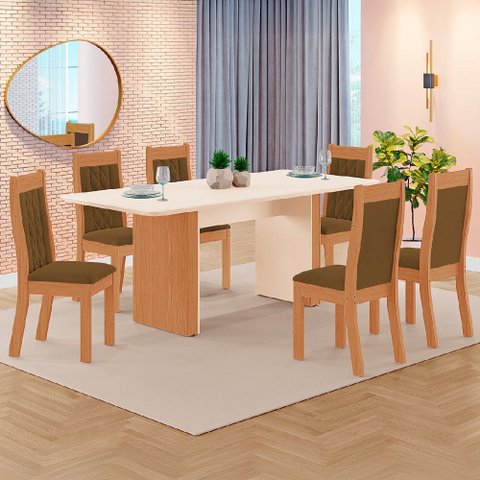 Sala de Jantar Tuboarte Mesa Manoela 160 com 6 Cadeiras Bella New