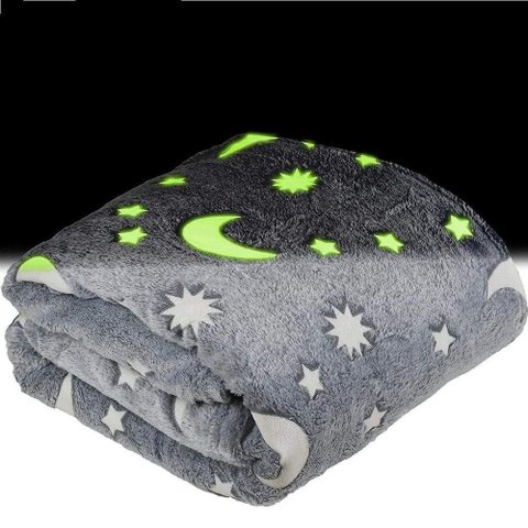 Manta Cobertor Solteiro Infantil Brilha no Escuro 1,80x1,20 Lua Azul