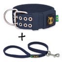 Ver imagem 1 de Coleira para Cachorro Medio Grande Porte Tradicional e Guia Azul Marinho G