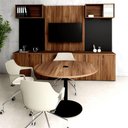 Ver imagem 3 de Mesa de Reunião Redonda 110cm com Plug Tomada Nogal com Preto F5 Office