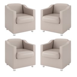 Kit 4 Poltronas Bia para Salão de Beleza – Balaqui Decor Cor:Courino Bege - 1