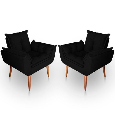 Kit 2 Poltronas Decorativa Paola Pes Palito Suede Preto
