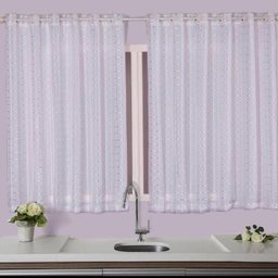 Cortina para Cozinha 2,70mx1,20m com Ilhós para Varão com Voil e Forro Pérola Branco - 1