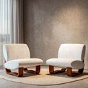 Ver imagem 4 de Poltrona Lusso Estofada Design Moderno Estrutura Madeira Cor Castanho Tecido Boucle