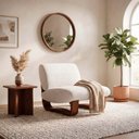 Ver imagem 3 de Poltrona Lusso Estofada Design Moderno Estrutura Madeira Cor Castanho Tecido Boucle