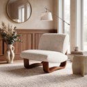 Ver imagem 1 de Poltrona Lusso Estofada Design Moderno Estrutura Madeira Cor Castanho Tecido Boucle