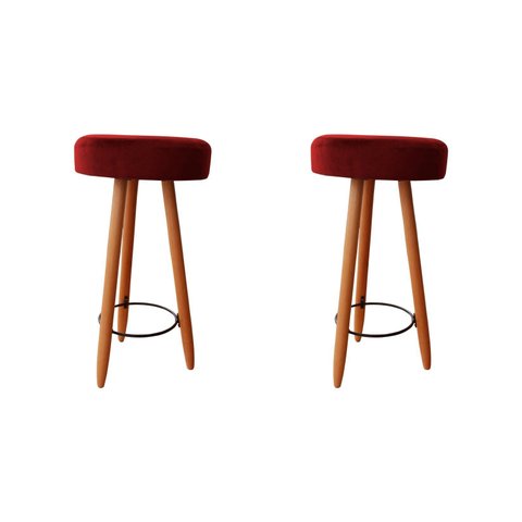 Kit Duas Banqueta Alta para Área Gourmet Balcão Pés Palito Courino Bordo Eli Móveis e Decoração