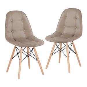 Kit 2 Cadeiras Eames Eiffel Botonê - Nude - Base de Madeira Clara