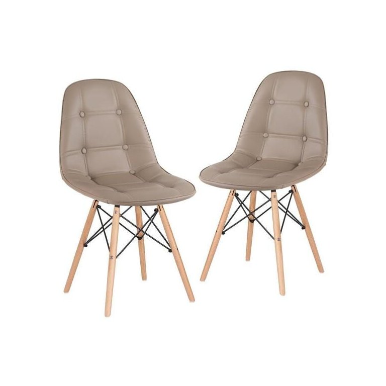 Kit 2 Cadeiras Eames Eiffel Botonê - Nude - Base de Madeira Clara