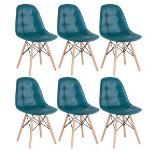 Kit 6 Cadeiras Eames Eiffel Botonê - Turquesa - Base de Madeira Clara
