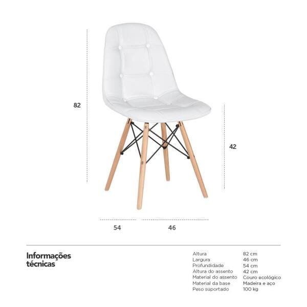 Kit 4 Cadeiras Eames Eiffel Botonê - Branco - Base de Madeira Clara - 5