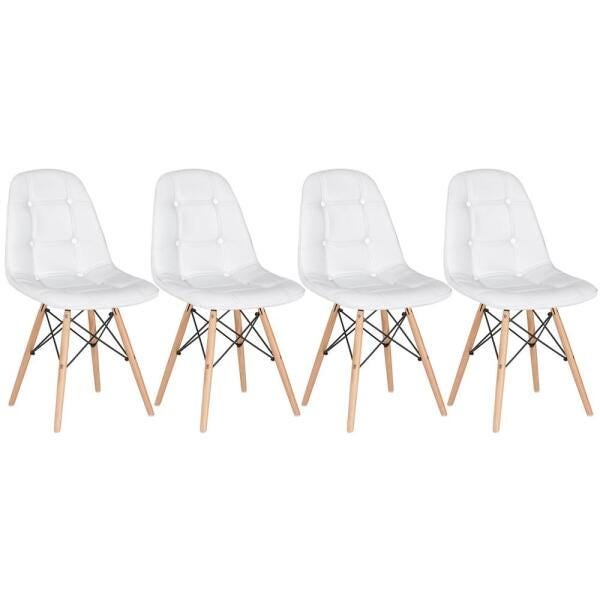 Kit 4 Cadeiras Eames Eiffel Botonê - Branco - Base de Madeira Clara