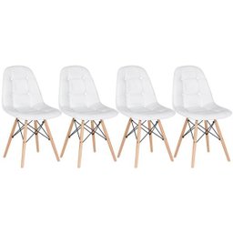 Kit 4 Cadeiras Eames Eiffel Botonê - Branco - Base de Madeira Clara - 1