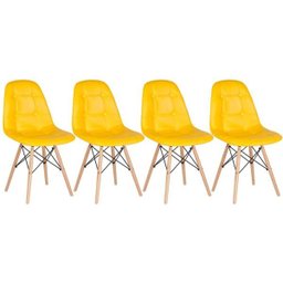 Kit 4 Cadeiras Eames Eiffel Botonê - Amarelo - Base de Madeira Clara - 1