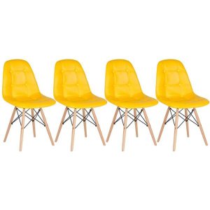 Kit 4 Cadeiras Eames Eiffel Botonê - Amarelo - Base de Madeira Clara