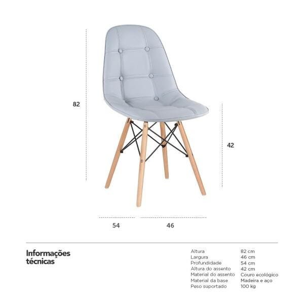 Kit 6 Cadeiras Eames Eiffel Botonê - Cinza Claro - Base de Madeira Clara - 7