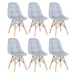 Kit 6 Cadeiras Eames Eiffel Botonê - Cinza Claro - Base de Madeira Clara - 1