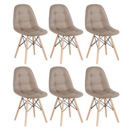 Kit 6 Cadeiras Eames Eiffel Botonê - Nude - Base de Madeira Clara - 1