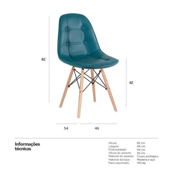 Kit 3 Cadeiras Eames Eiffel Botonê - Turquesa - Base de Madeira Clara - 7