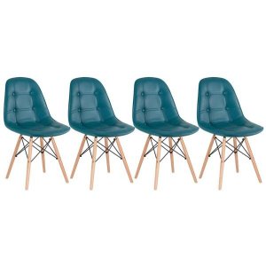 Kit 4 Cadeiras Eames Eiffel Botonê - Turquesa - Base de Madeira Clara
