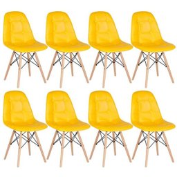 Kit 8 Cadeiras Eames Eiffel Botonê - Amarelo - Base de Madeira Clara - 1