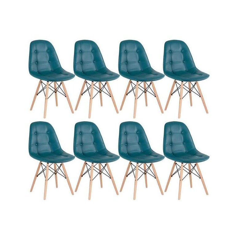 Kit 8 Cadeiras Eames Eiffel Botonê - Turquesa - Base de Madeira Clara