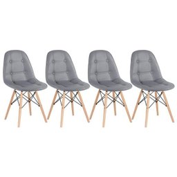 Kit 4 Cadeiras Eames Eiffel Botonê - Cinza Escuro - Base de Madeira Clara - 1