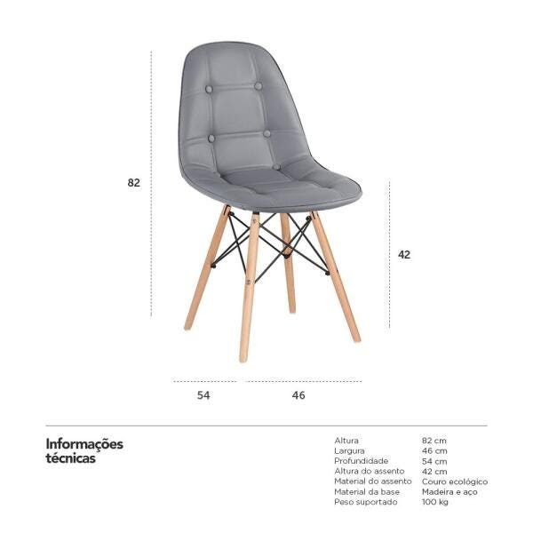 Kit 4 Cadeiras Eames Eiffel Botonê - Cinza Escuro - Base de Madeira Clara - 7