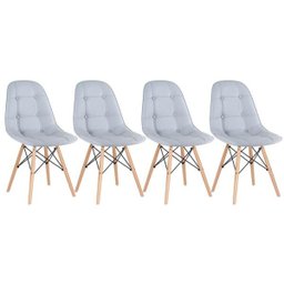 Kit 4 Cadeiras Eames Botonê - Cinza Claro - Base de Madeira Clara - 1