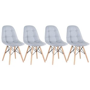 Kit 4 Cadeiras Eames Botonê - Cinza Claro - Base de Madeira Clara