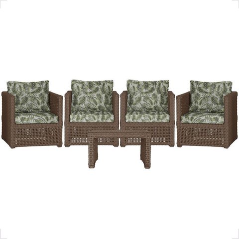 Mesa Centro e 4 Poltronas Madri Corda Náutica Estofado 5 Trama Original